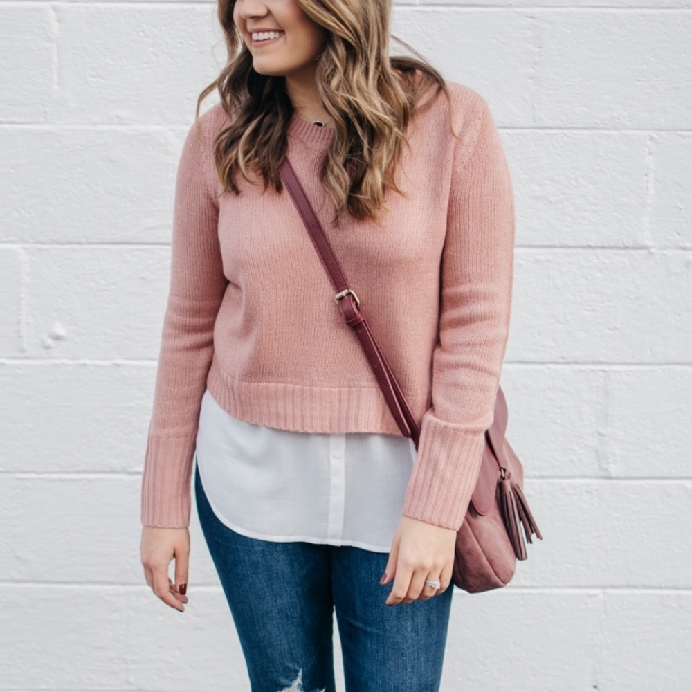 H&M layered look blush pink sweater